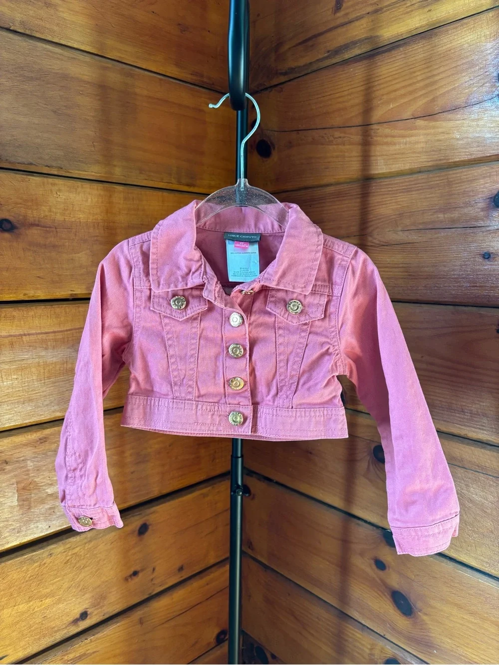 Vince Camuto Girls Denim Jacket Pink Button Front Collared Long Sleeve 2T